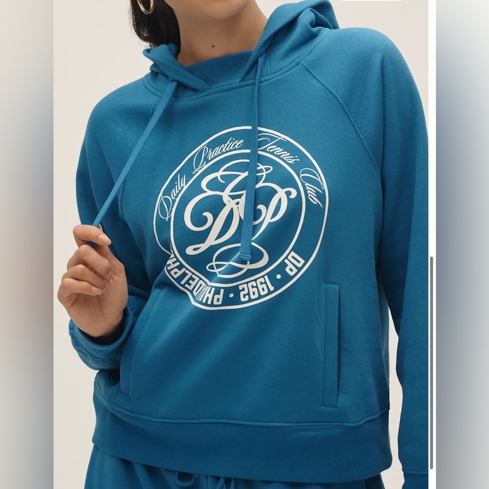 Anthropologie Daily Practice | bright blue graphic hoodie sweatshirt small NWT